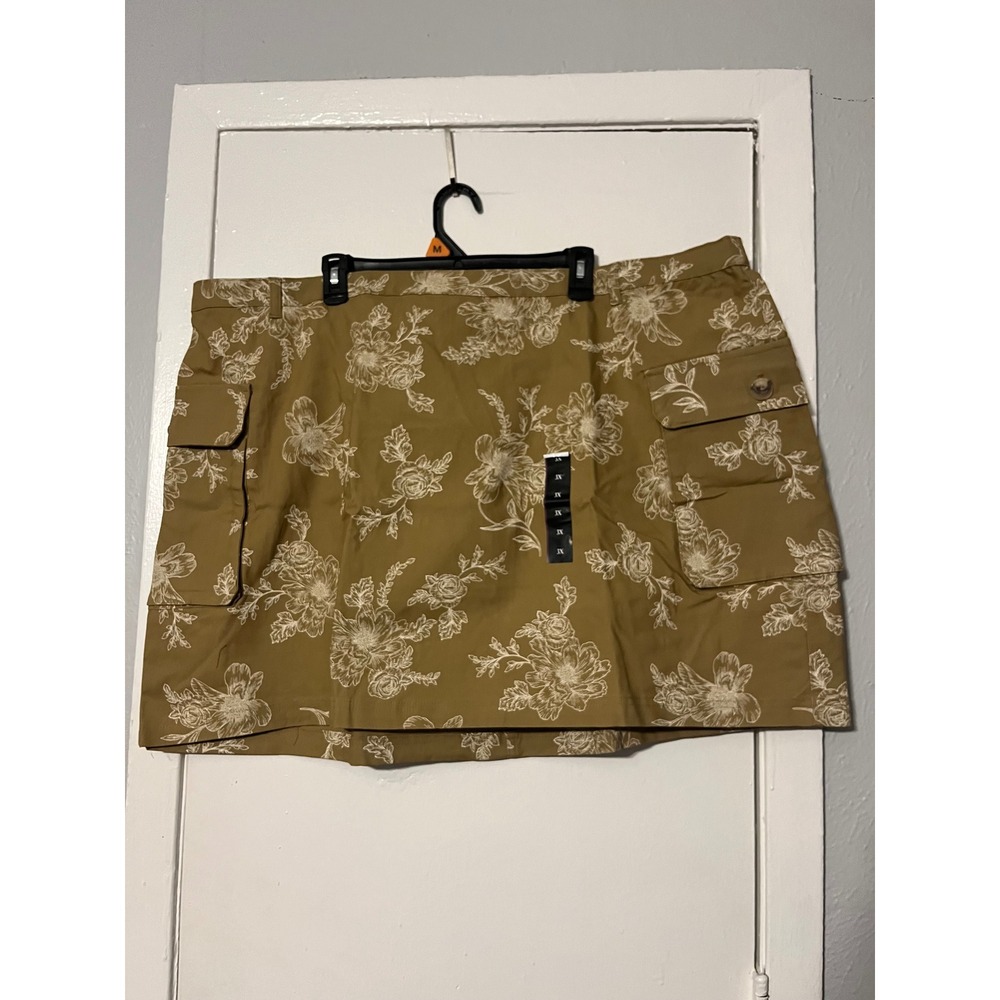 Future Collective Women 3X Floral Cargo Mini Skirt Khaki Olive Green Cotton New